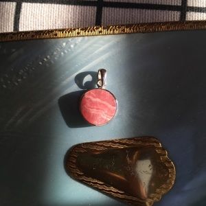 Genuine Rhodochrosite Pendant - 925 Sterling Silver